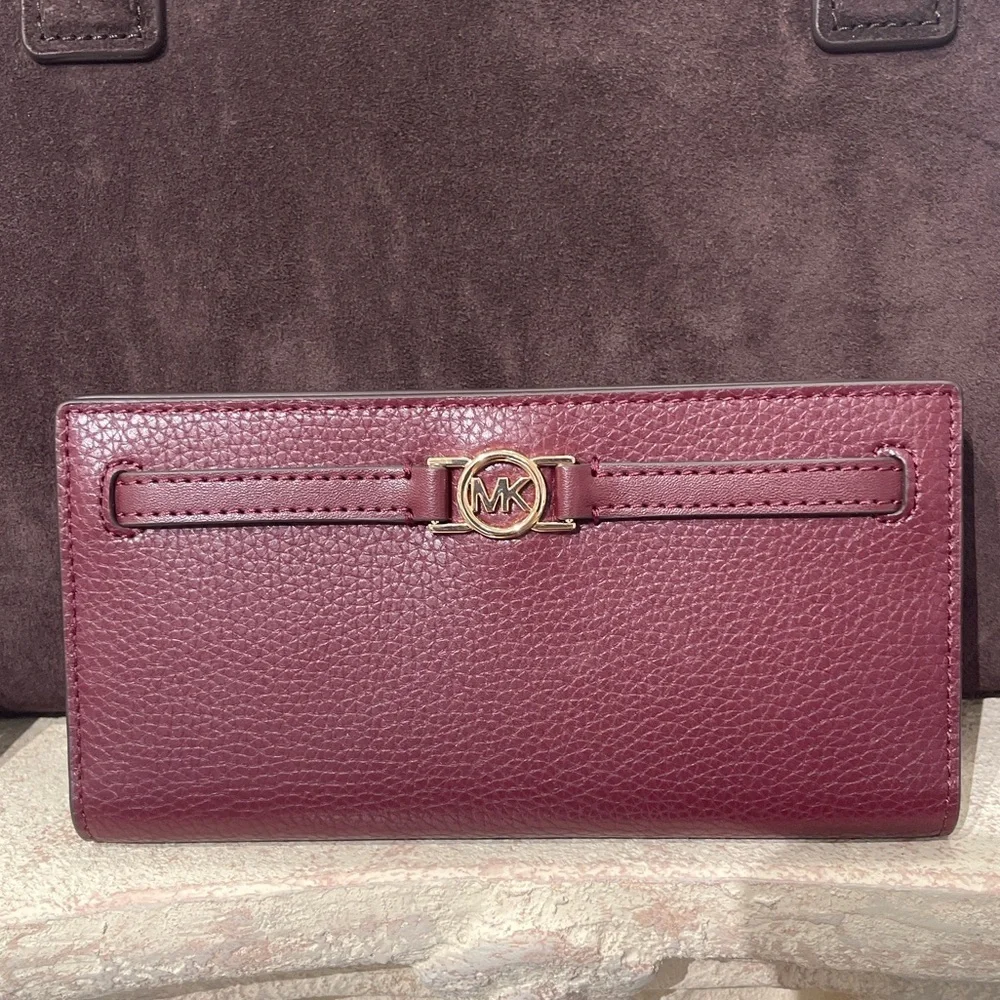 Michael Kors Reed Lg Bifold Pebbled Leather Snap Wallet Card Case  Oxblood  NWT